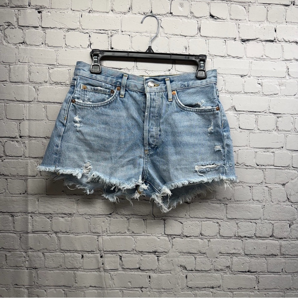 Agolde Light Blue Distressed Denim Cutoff Shorts sz 26
